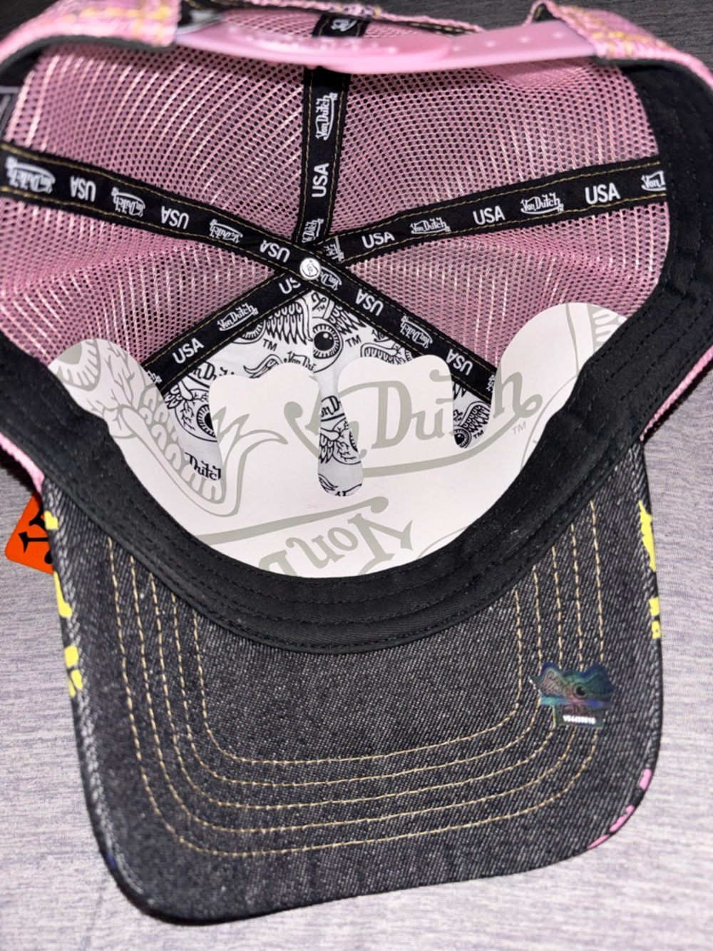 Von Dutch Black Trucker Cap with Pink Patch and Multicolor Logos - Picture 3 of 4